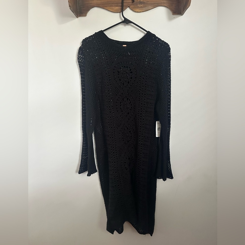 Free People Black Long Sleeve Crochet Dress